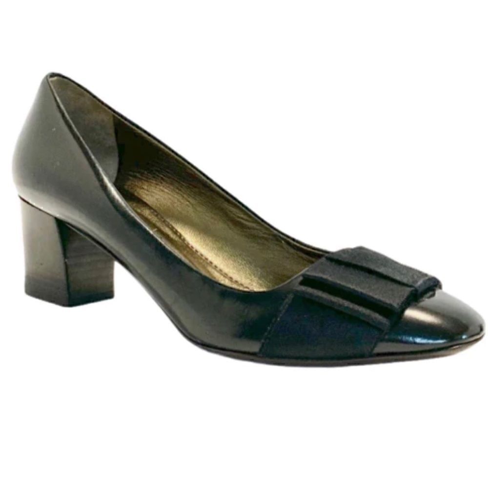 Lanvin Classic Satin Bow Polished leather / Block Heel shoes Size 6.5/ Excellent